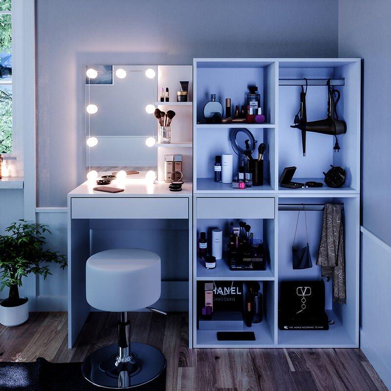 Vicco Coiffeuse Isabelle, Blanc, 60 cm avec Tabouret