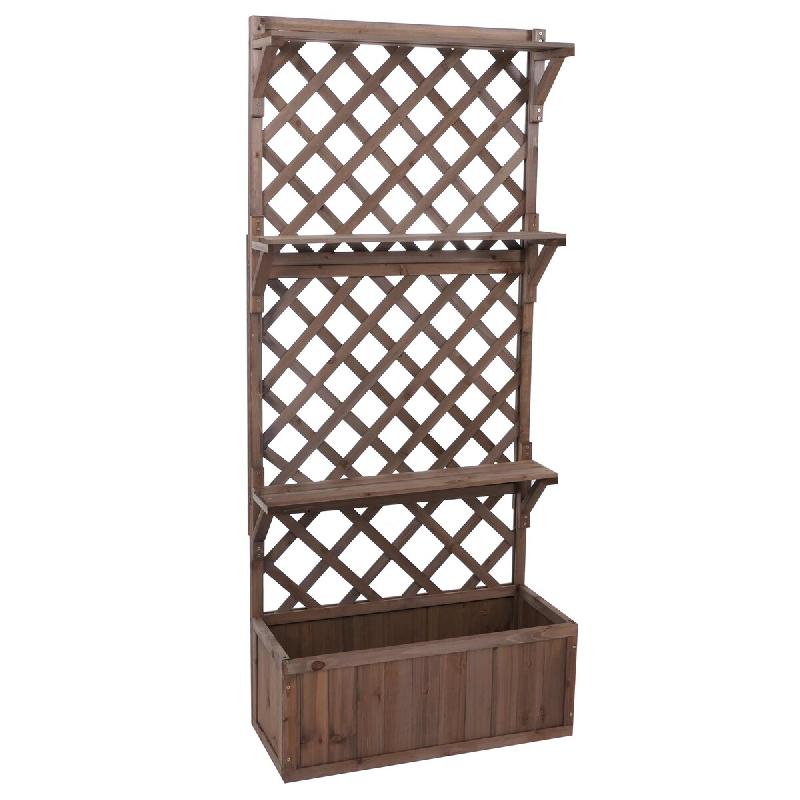 Décoshop26 - Bac à fleurs surélevé avec treillis et étagères jardinière 177  x 77 x 33 cm en bois marron 04_0008917 - Bois massif 3000267220200_0