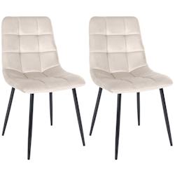 Décoshop26 - Lot de 2 chaises de salle à manger coutures décoratives carrées en velours crème et pieds en métal noir 10_0001571 - noir 3000250551809_0