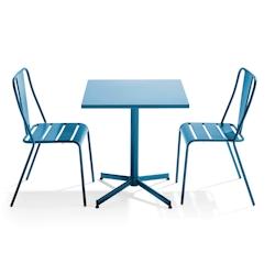 Oviala Business Ensemble table inclinable de terrasse et 2 chaises bleu pacific - Oviala - bleu acier 109472_0