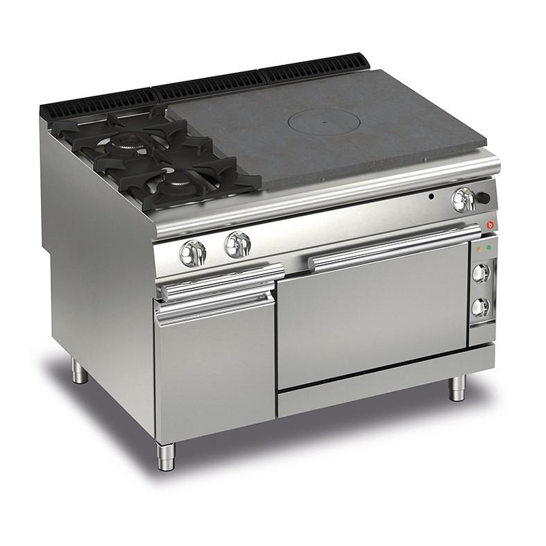 Piano de cuisson professionnel 3 feux gaz + four gaz statique GN1/1 +  placard