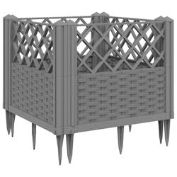 Helloshop26 - Jardinière bac lit surélevé plantes fleurs terrasse jardin avec piquets clair 43,5 x 43,5 x 43,5 cm PP gris 02_0038210 - 3000214131979_0