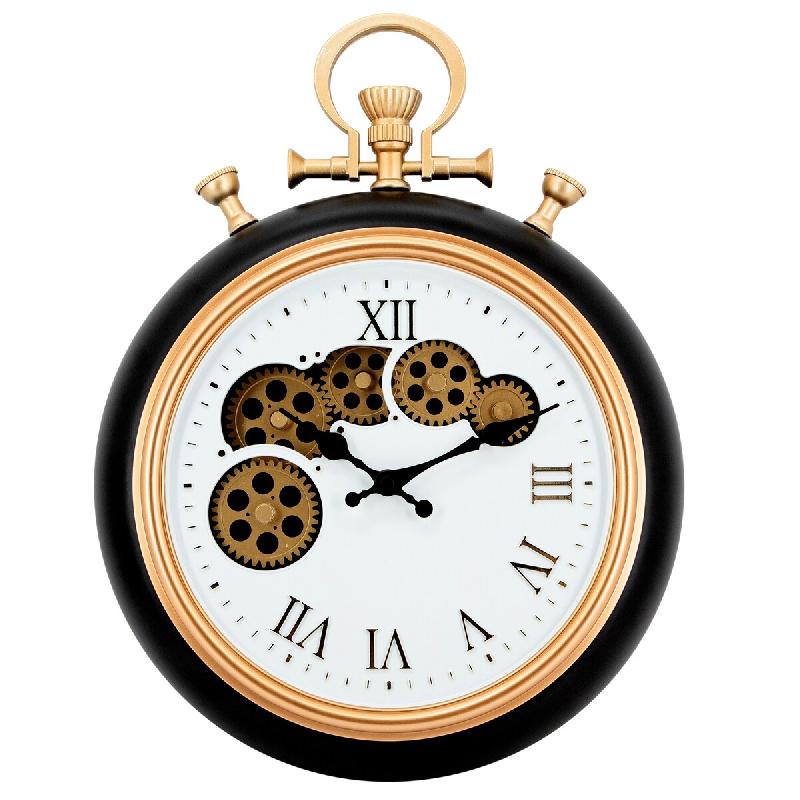 IvoQ Horloge Murale Industrielle avec Engrenages Mobiles - Design Montre à Gousset Vintage - Noir/Or - Métal - Ø 30 cm - métal 8721335300000_0