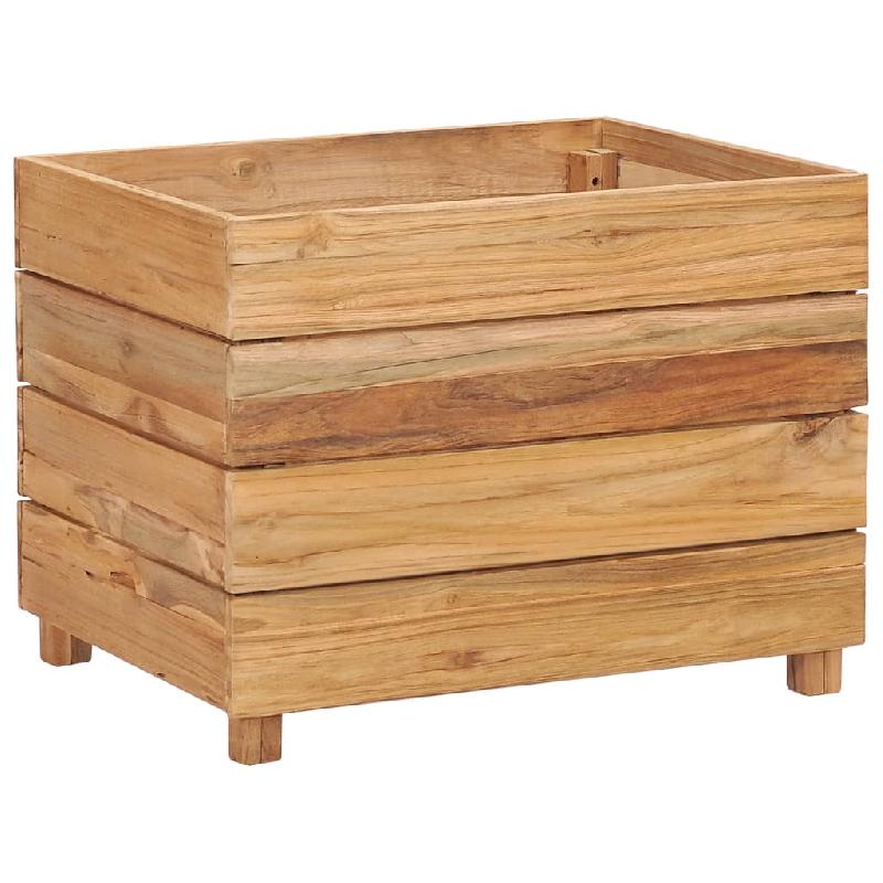 JARDINIÈRE LIT SURÉLEVÉ PLANTES FLEURS JARDIN 50 X 40 X 38 CM BOIS DE TECK RECYCLÉ ET ACIER 02_0000937_0
