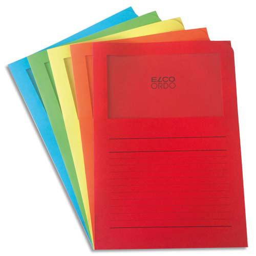 POCHETTES COINS ELCO ORDO ELBA - FORMAT 22X31CM - A FENETRE - 80G - COLORIS ASSORTIS - POCHETTE DE 10 - LOT DE 10