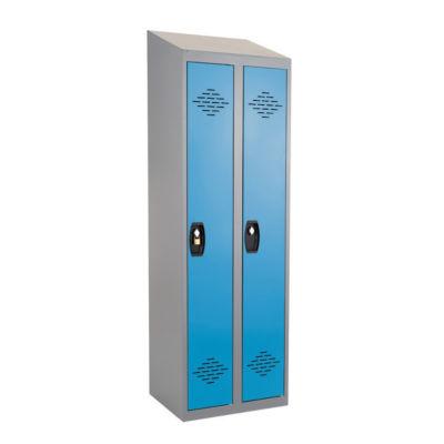 Vestiaires monobloc Confort Industrie propre 2 cases, toit incliné, gris / bleu_0