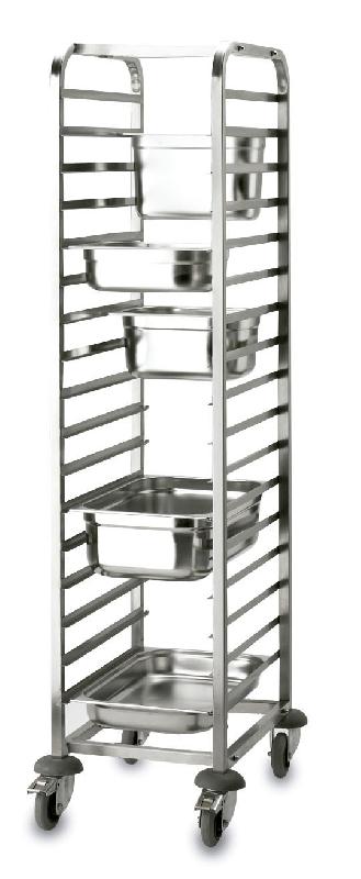 Chariot de service à glissières pour plateaux ou bacs GN 2/1 - Acier inoxydable AISI 202 - 17 plateaux - LACOR_0