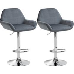 CLP Ensemble de 2 tabourets de bar Braga en velours Gris foncé/Métal chromé - gris textile 323650_0