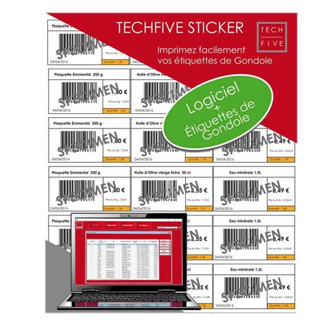 LOGICIEL TECHFIVE STICKER + 2100 ÉTIQUETTES.