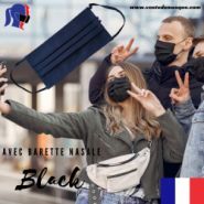 Mask3p-noir - masque en tissu 3 plis - VDM - 100% coton - lavable à 60 degrés avec barrette nasale_0