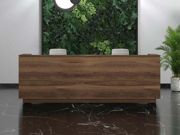 Banque d'accueil en placage de bois avec passage de câbles_0