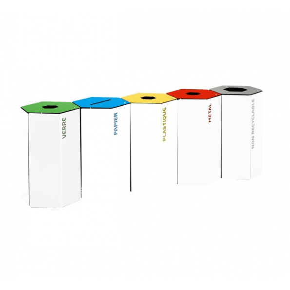 Poubelle de tri sélectif - 50 Litres - Corps blanc et couvercle rouge - Métal - Marque ROSSIGNOL_0