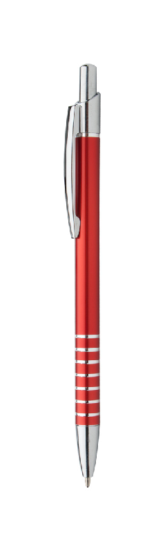 Stylo à bille en aluminium - anneaux, clip et poussoir chromés - encre bleue - couleur rouge_0