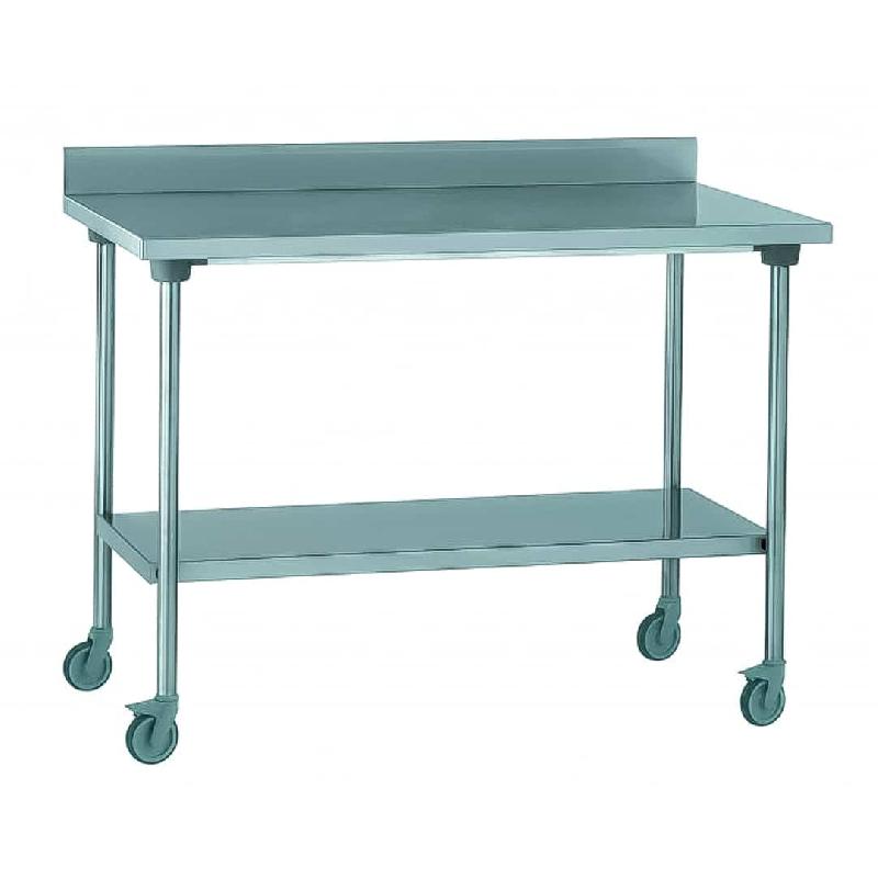 Table inox TS 15N démontable sur roues à dosseret + étagère pieds ronds largeur 700 mm (Longueur, mm: 2000 Réf-464997-44)_0