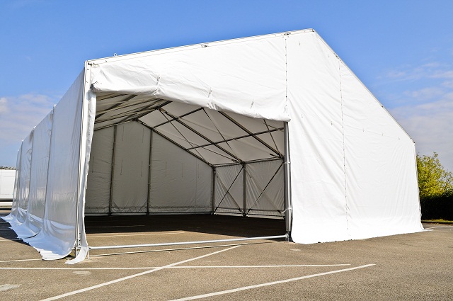 Tente de stockage fermée mobicover / structure démontable en aluminium / couverture unie en pvc_0