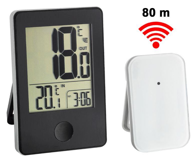 Thermomètre digital int./ext. - 1 émetteur sans fil - horloge - coloris noir #3351t_0