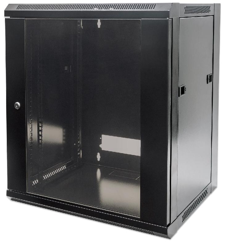 Armoire murale 19 pouces MHT115 avec porte en verre - hauteur 12U - profondeur 450 mm - flatpack - noir - Bravour®_0