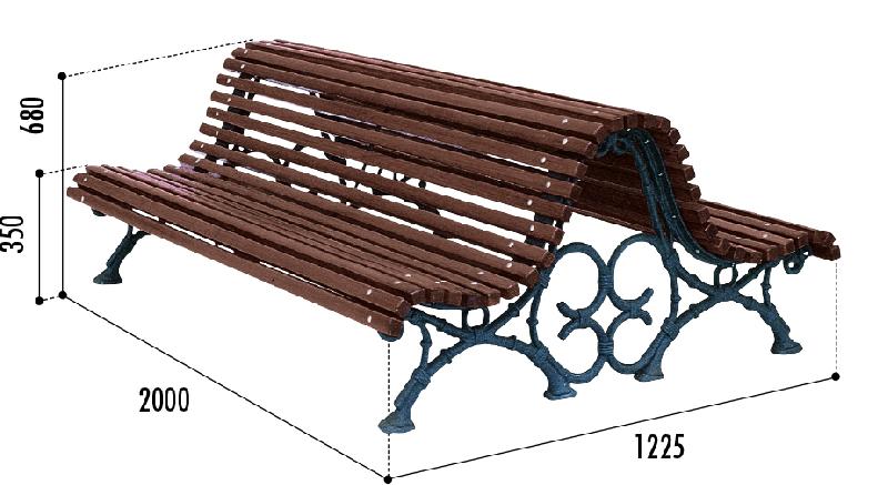Banc public en bois exotique et fonte 'Romantico' (Double) - piètement en fonte perforé - lames en bois traité_0