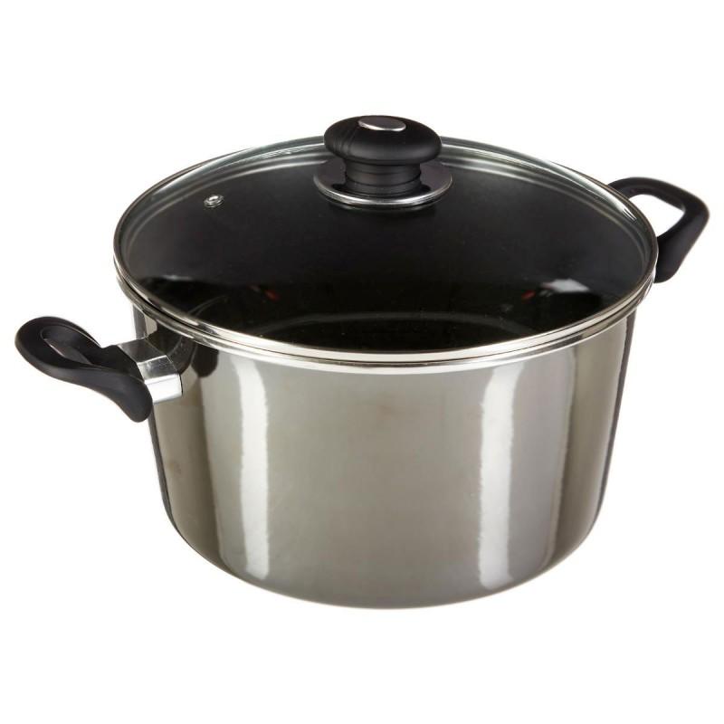 Faitout en acier émaillé 26 cm gris foncé - Paris Prix - manche ergonomique et anti-adhérent_0