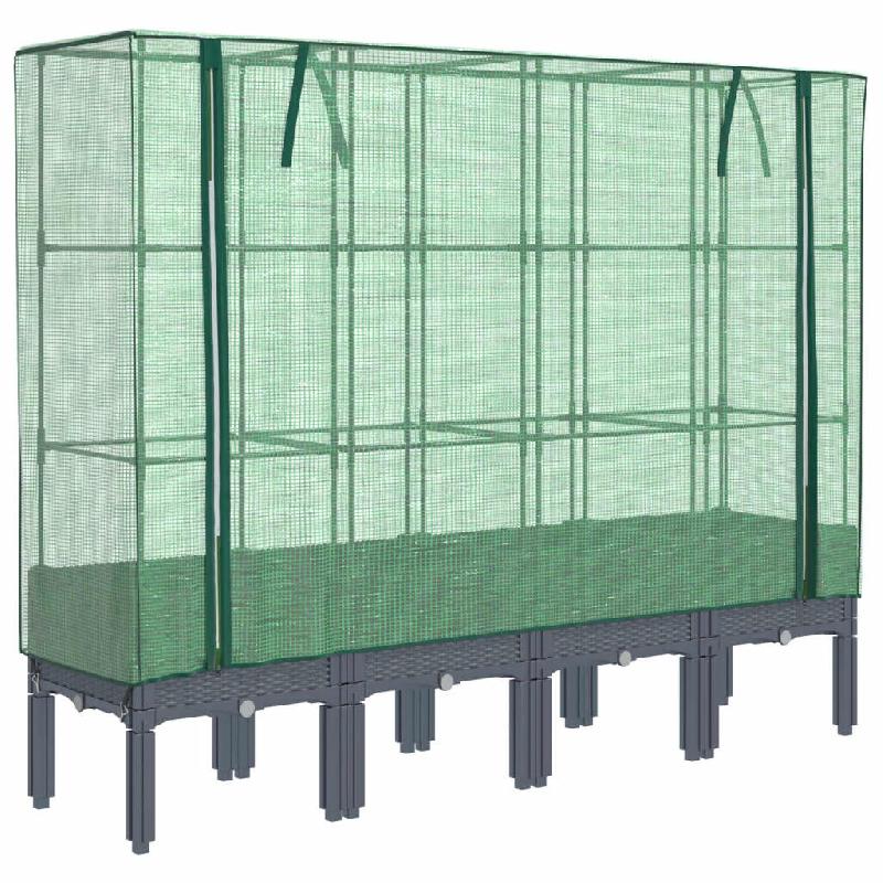 Helloshop26 - Jardinière bac lit surélevé plantes fleurs terrasse jardin surélevée avec housse aspect rotin 160 x 40 x 140 cm Blue 02_0038761 - 3_0
