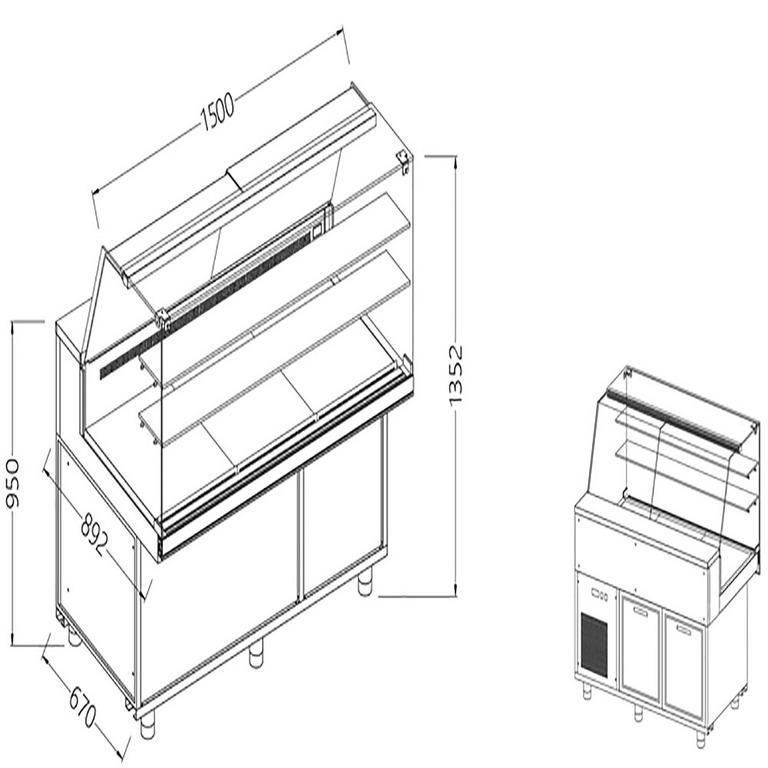 Vitrines réfrigérées ventilées pour les snacks vitres hautes groupe à distance avec réserve - 1500x892x1382 mm - VA15XR/R_0