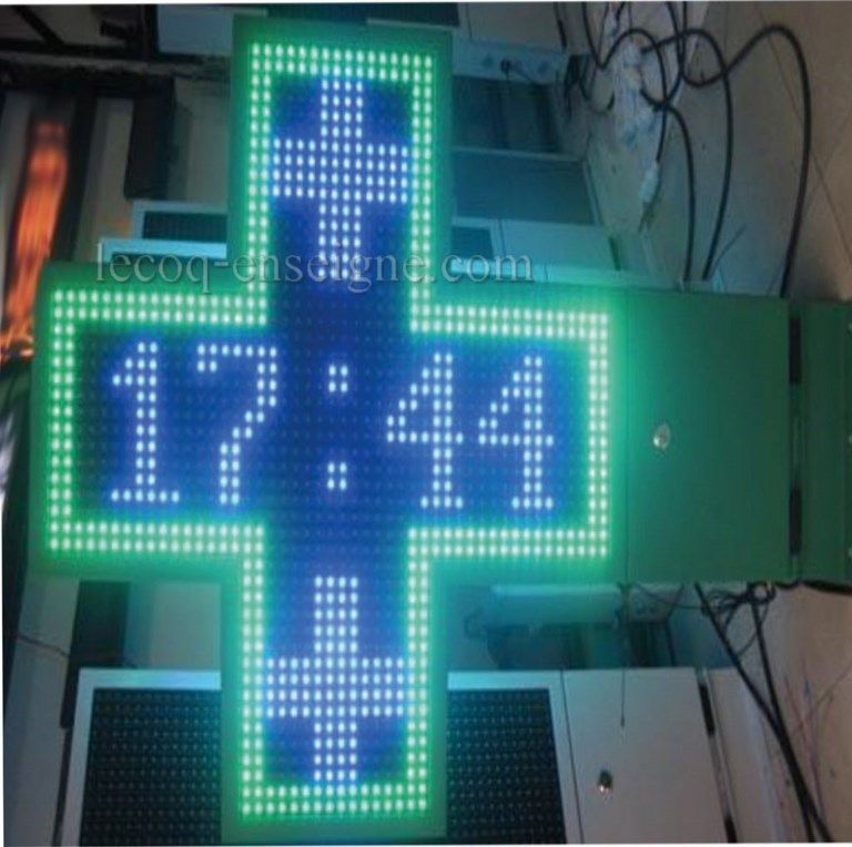 2-017 - Enseigne pharmacie LED double face - Le Coq - 1000 x 1000 mm - Animations pré-programmées_0