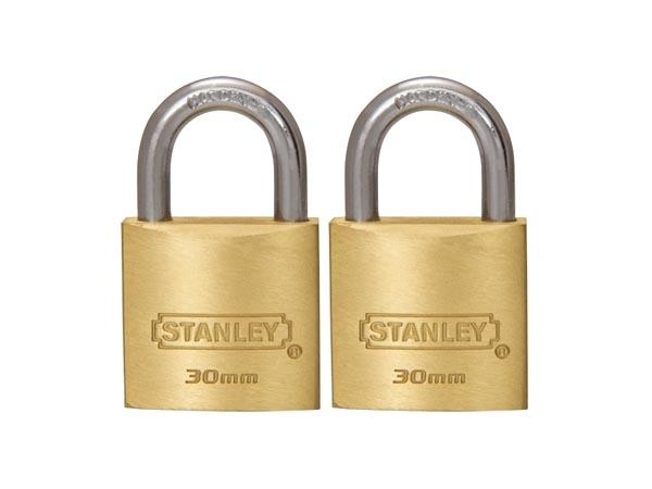 STANLEY - Cadenas en laiton massif - anse standard 30 mm - lot de 2 - anti-coupure et antivol_0