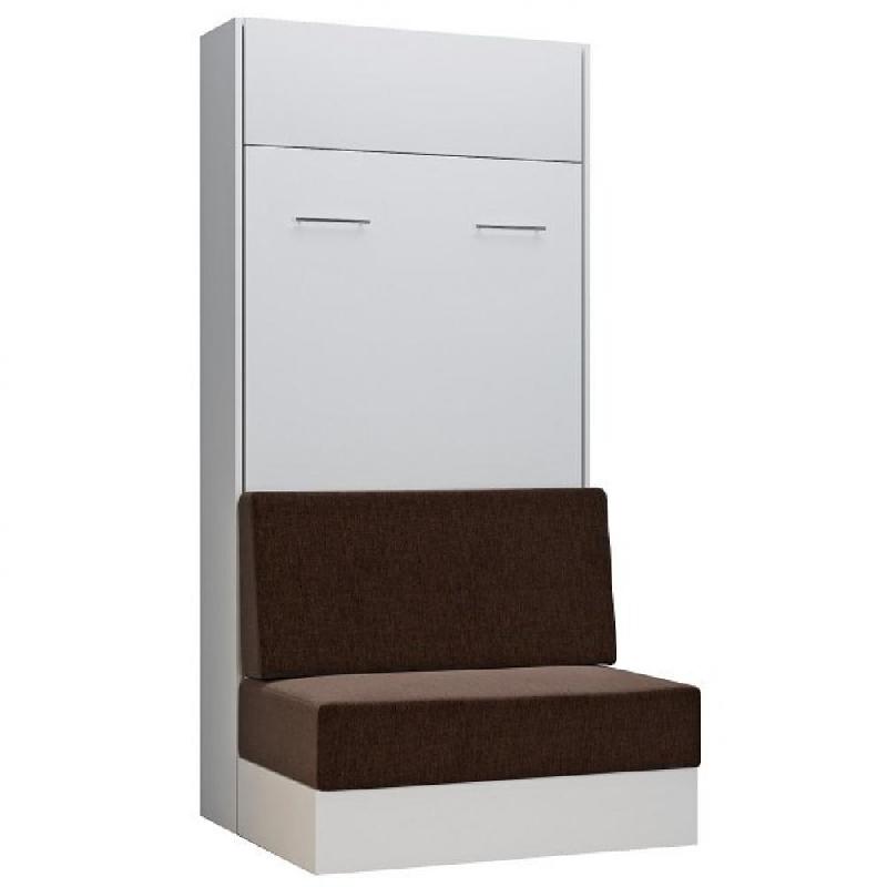 ARMOIRE LIT ESCAMOTABLE DYNAMO SOFA CANAPÉ INTÉGRÉ BLANC TISSU MARRON 90*200 CM_0