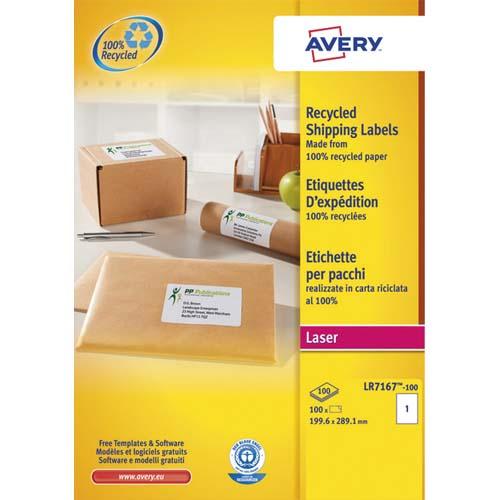 Avery boîte de 100 étiquettes adresse laser recyclées blanc 199,6 x 289,1 mm lr7167-100_0