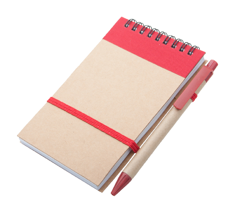 Bloc notes - 70 pages lignées en carton recyclé avec stylo à bille assorti - Couleur rouge_0