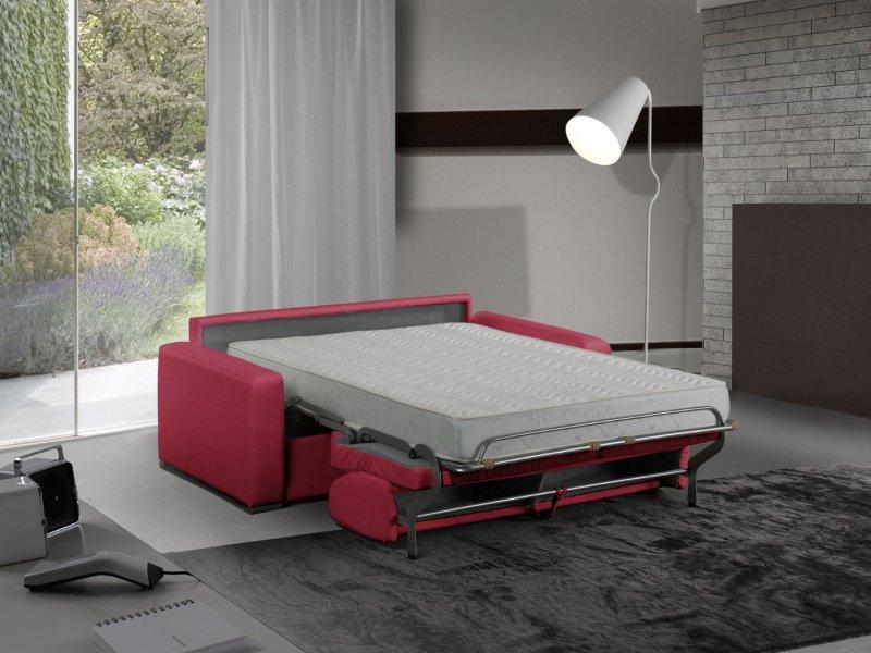 CANAPÉ LIT 3 PLACES MASTER CONVERTIBLE EXPRESS 140 CM POLYURÉTHANE ROUGE MATELAS 18 CM INCLUS_0