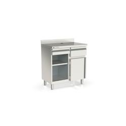 CORECO Meuble Machine A Cafe - 1 Tiroir - 1 Porte - 1 Tremie A Cafe - 1 Etagere - Exterieur Inox Aisi 304 - 990X600X1040 - Avec Dosseret SMC-100-S - A_0