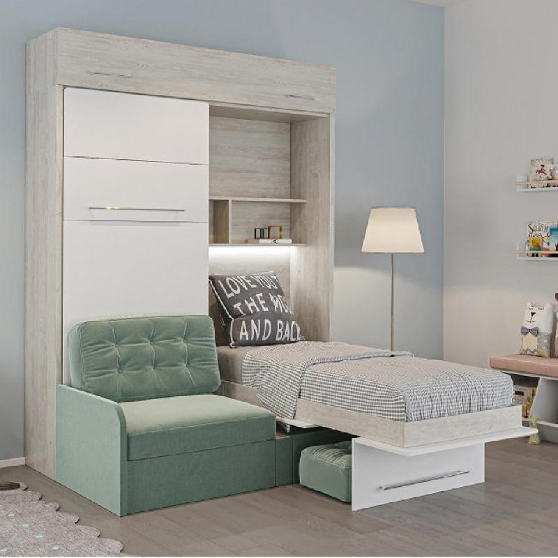 Duo Sofa - Armoire lit escamotable avec canapé Azur 2 x 90/200 - Structure pin et façade blanche_0