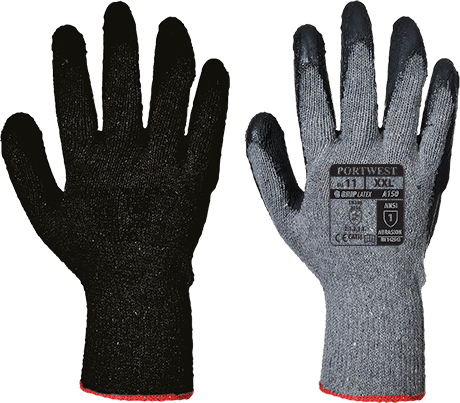 Gant tricoté enduit latex noir A150 - XXL - Certifié CE, jauge 10, niveau 1 abrasion ANSI_0
