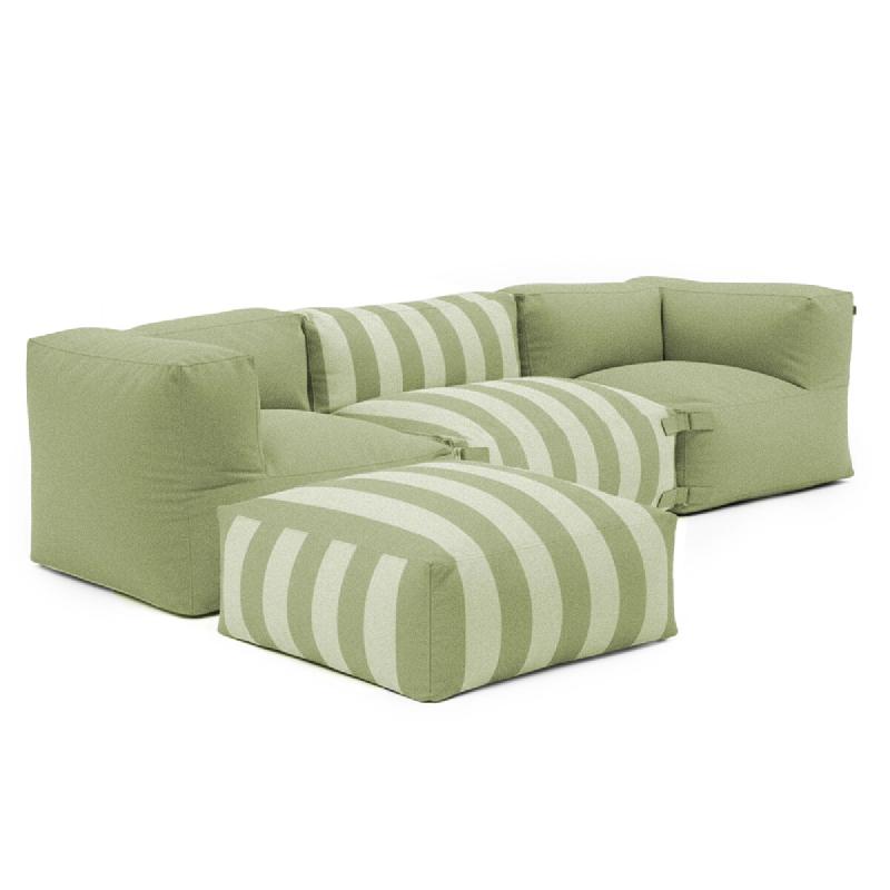 Oviala Business Canapé d'angle rayé de jardin modulable 4 places vert cactus - vert polyester 115058_0