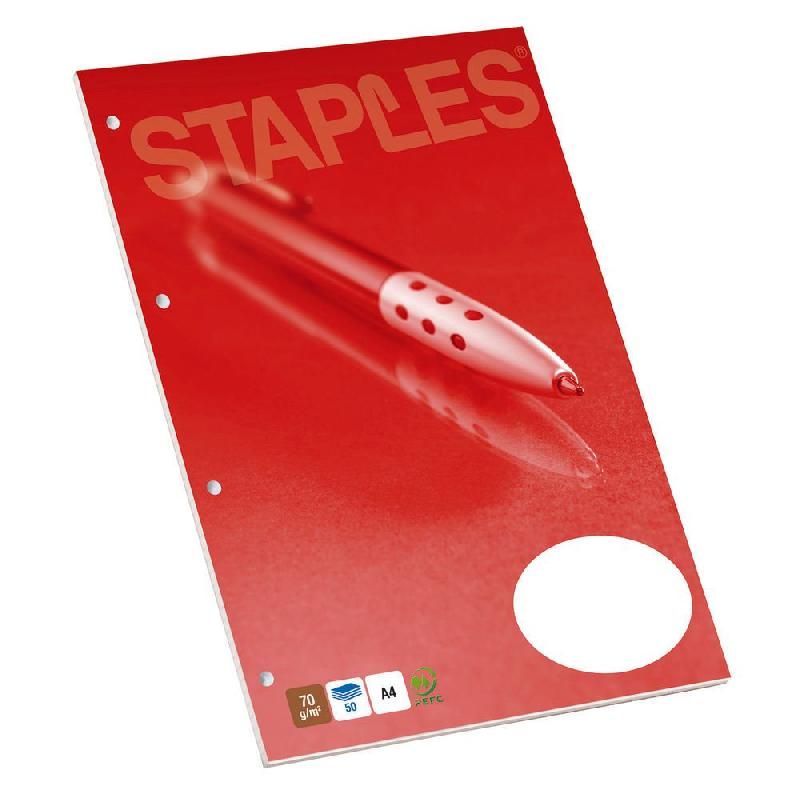 STAPLES BLOC-NOTES AGRAFÉ DIRECTION - FORMAT A4 (70 G/M2) - 50 PAGES PERFORÉES UNIES - COULEURS ASSORTIES (PRIX À L'UNITÉ)