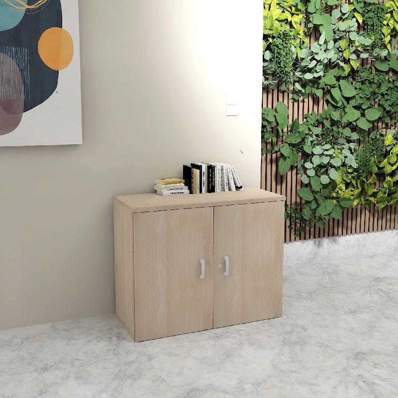 Armoire basse de bureau hauteur 81 cm - Mobel linea - 100, Acacia clair_0