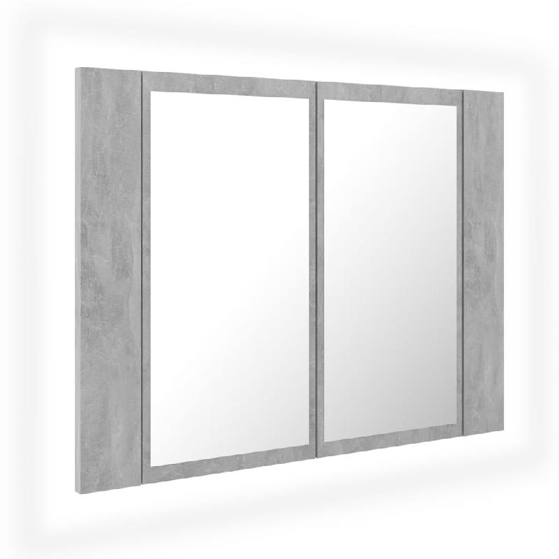 Armoire de salle de bain à miroir LED - 60 x 12 x 45 cm - Gris béton - Acrylique - Réf : 02_0006608_0