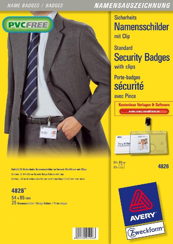 Avery Zweckform 25 porte-badges rigides pour 1 carte magnétique, format 54 x 85 mm, avec pince - 4826_0