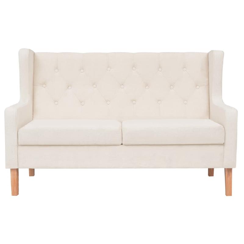 Canapé 2 places en tissu blanc crème - design discret et confortable - 140x68x90 cm - 02_0020197_0