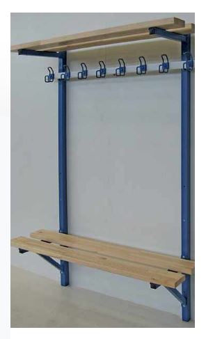 Combine ensemble mural - Banc vestiaire avec support métallique, lames de bois et patères_0