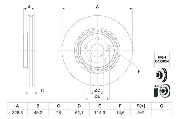 Disque de frein ventilé Bosch 0986479G63 - avant - boîte de 1 disque_0