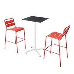 Oviala Business Ensemble table haute stratifié noir avec 2 chaises hautes rouge - Oviala - rouge métal 110611_0