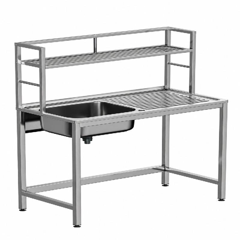 Gasfrit - Évier professionnel sous comptoir en acier inoxydable avec 1 bac, 1 égouttoir et étagère supérieure, 800 x 500 x 850 mm - inox GF32001R_0