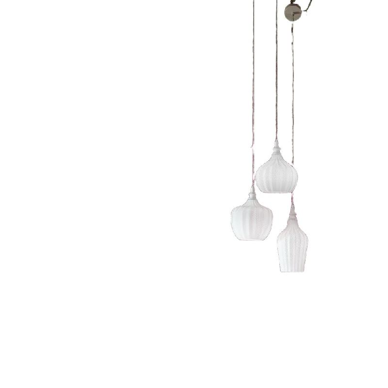 Gea Luce Suspension Triple Cleofe S/3 Blanc - Structure Métal Blanc Mat Verre Opale 3Xe27 Max 180W - Gealuce - blanc CLEOFE S/3 - BIANCO_0