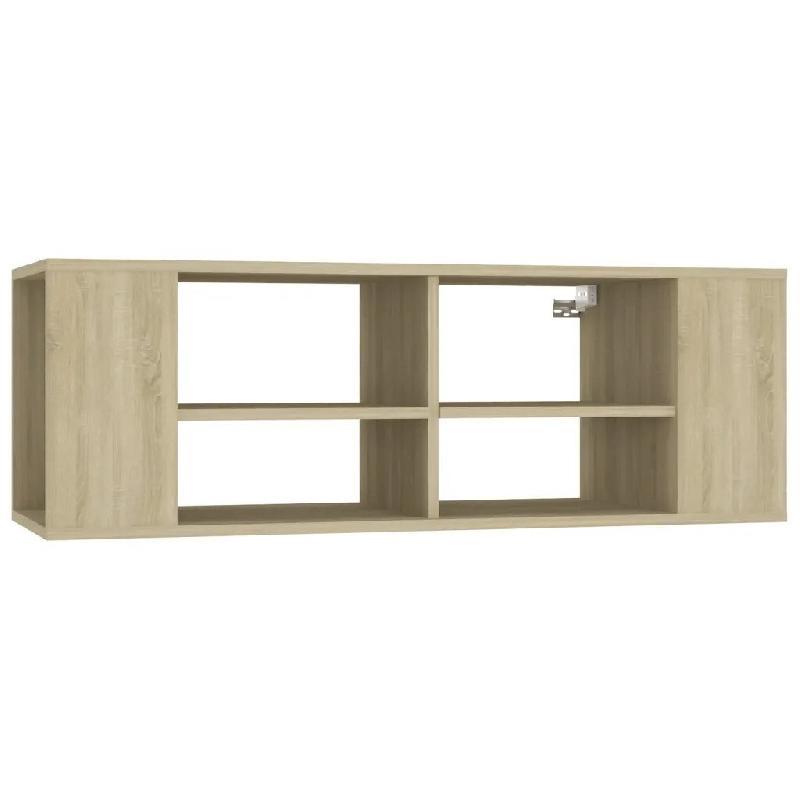 Helloshop26 - Meuble TV mural avec étagères ajustables moderne 102 x 35 x 35 cm en bois d'ingénierie chêne sonoma 02_0047864 - Bois massif 3000234_0