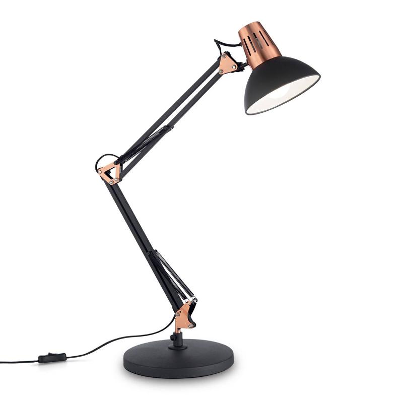 IDEALLUX LAMPE À POSER WALLY À BRAS ARTICULÉ, NOIR / CUIVRÉ