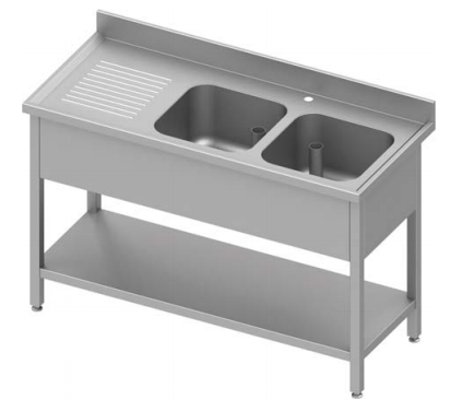 Plonge inox adossée avec 2 bacs  à droite avec étagère 1400x700x900 à monter - 934597140_0