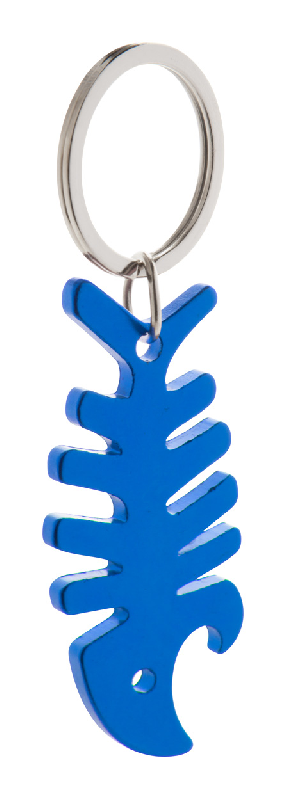 Porte-clés publicitaires en aluminium - Forme de poisson avec décapsuleur - Couleur bleue_0