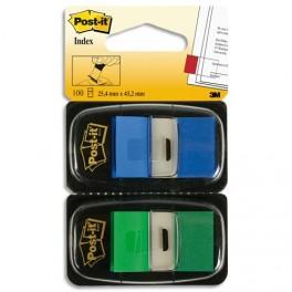 POST-IT BLISTER DE 2 CARTES DE 50 INDEX MARQUE PAGE 2,54X4,4CM BLEU ET VERT 680-GB2 58956